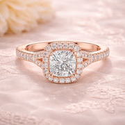 Cushion Cut Lab Grown Diamond Halo Engagement Ring 1.38 CT IGI Certified | 14K / 18K Solid Gold Liana Jewels