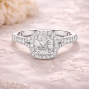 Cushion Cut Lab Grown Diamond Halo Engagement Ring 1.38 CT IGI Certified | 14K / 18K Solid Gold Liana Jewels