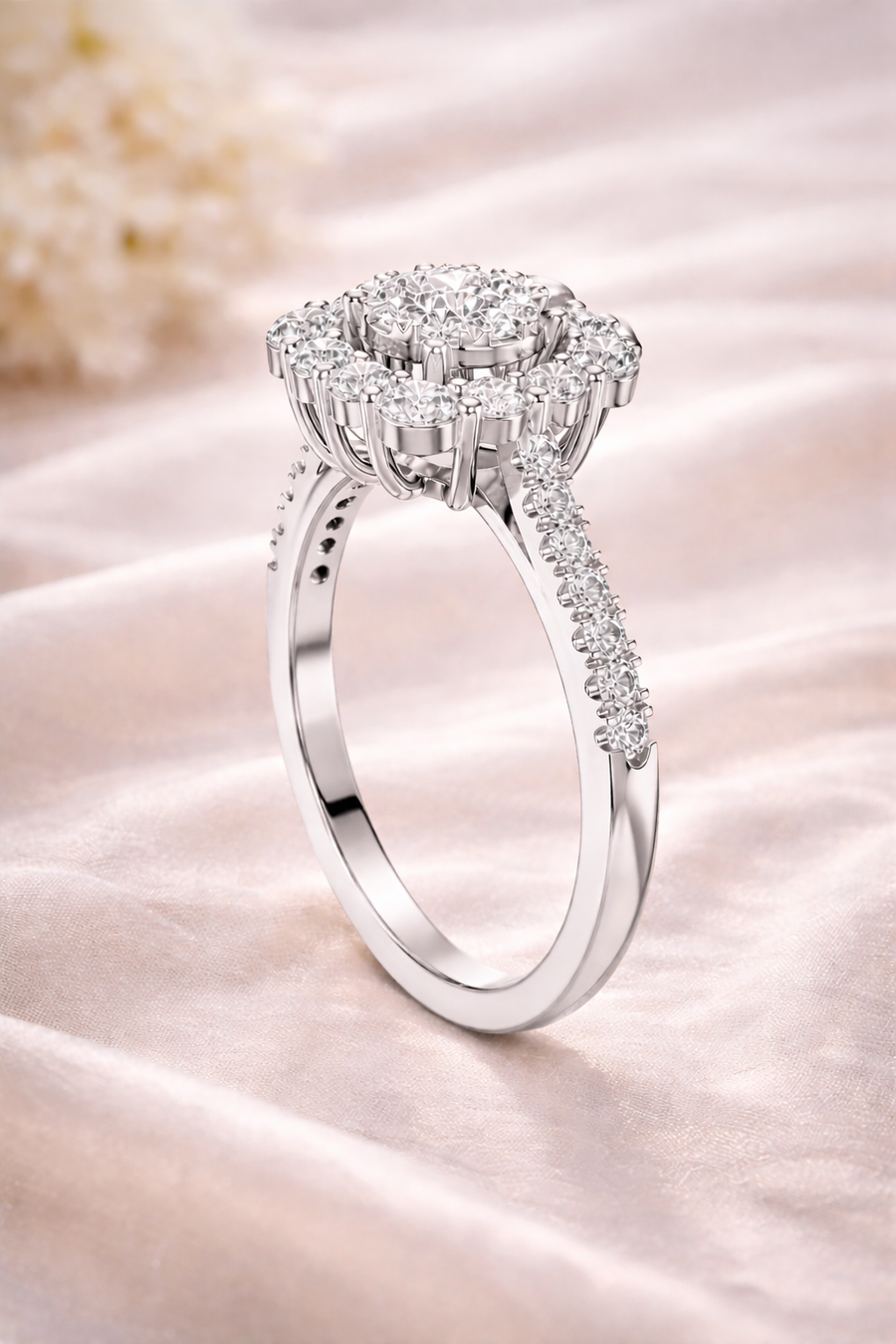 0.89 CT Round Lab Grown Diamond Halo Engagement Ring | IGI Certified | Multi-Stone Design Liana Jewels