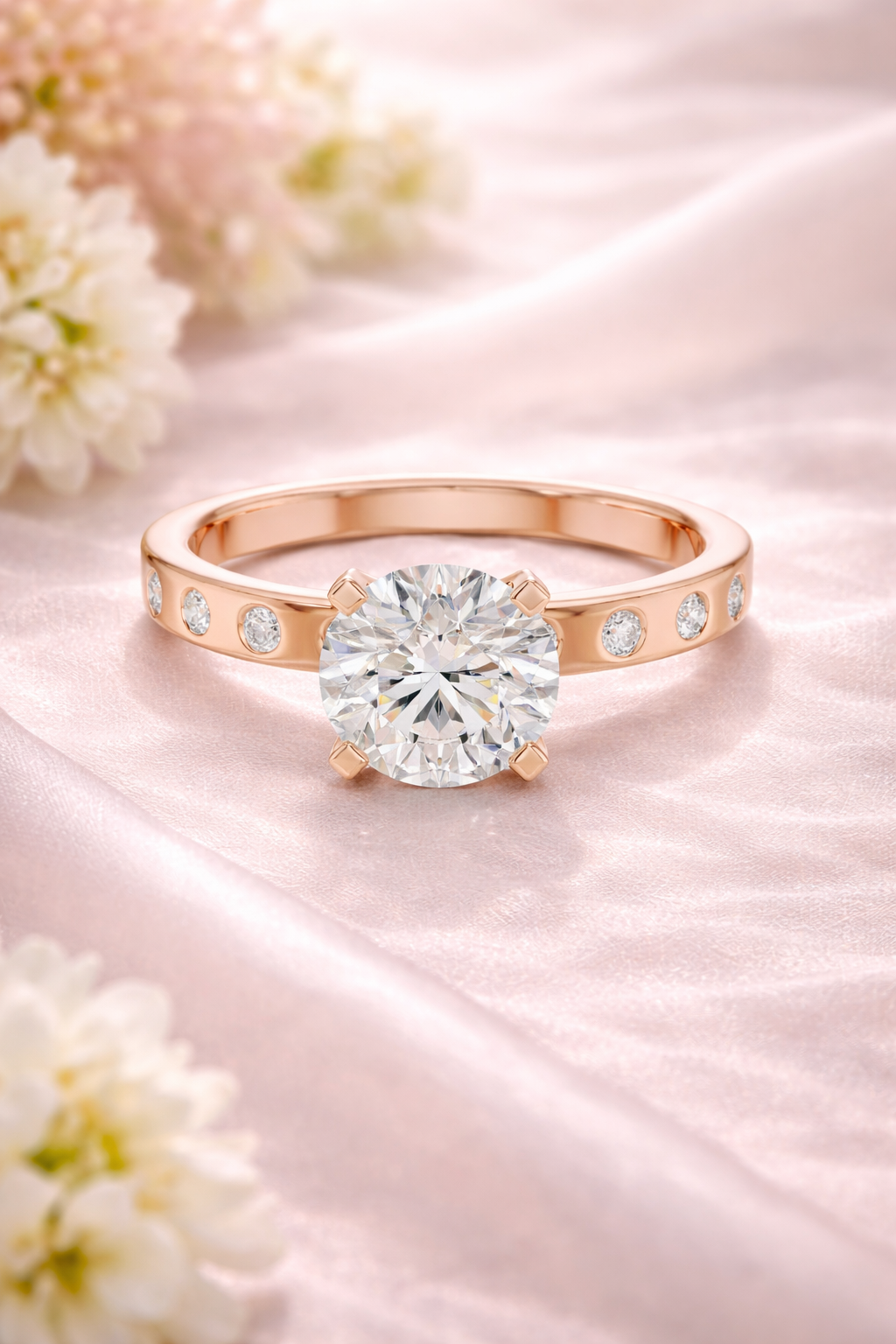 Modern Round Lab Grown Diamond Engagement Ring with Bezel-Set Side Diamonds | 1.11 CT | 14K/18K Gold Liana Jewels