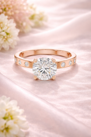 Modern Round Lab Grown Diamond Engagement Ring with Bezel-Set Side Diamonds | 1.11 CT | 14K/18K Gold Liana Jewels