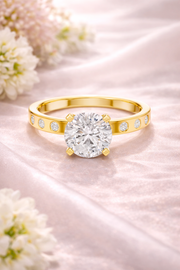 Modern Round Lab Grown Diamond Engagement Ring with Bezel-Set Side Diamonds | 1.11 CT | 14K/18K Gold Liana Jewels