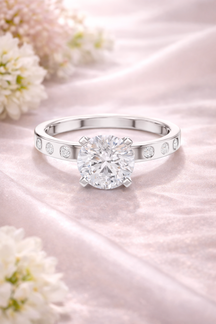Modern Round Lab Grown Diamond Engagement Ring with Bezel-Set Side Diamonds | 1.11 CT | 14K/18K Gold Liana Jewels