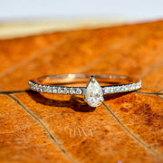 IGI Certified Pear Cut Lab Grown Diamond Engagement & Anniversary Ring in Solid Rose Gold Pavé Band Solitaire  Handmade Luxury Proposal Ring