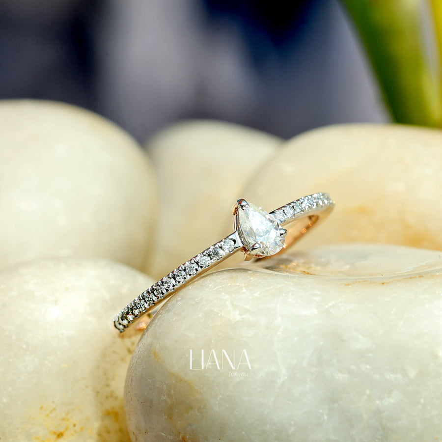 IGI Certified Pear Cut Lab Grown Diamond Engagement & Anniversary Ring in Solid Rose Gold Pavé Band Solitaire  Handmade Luxury Proposal Ring