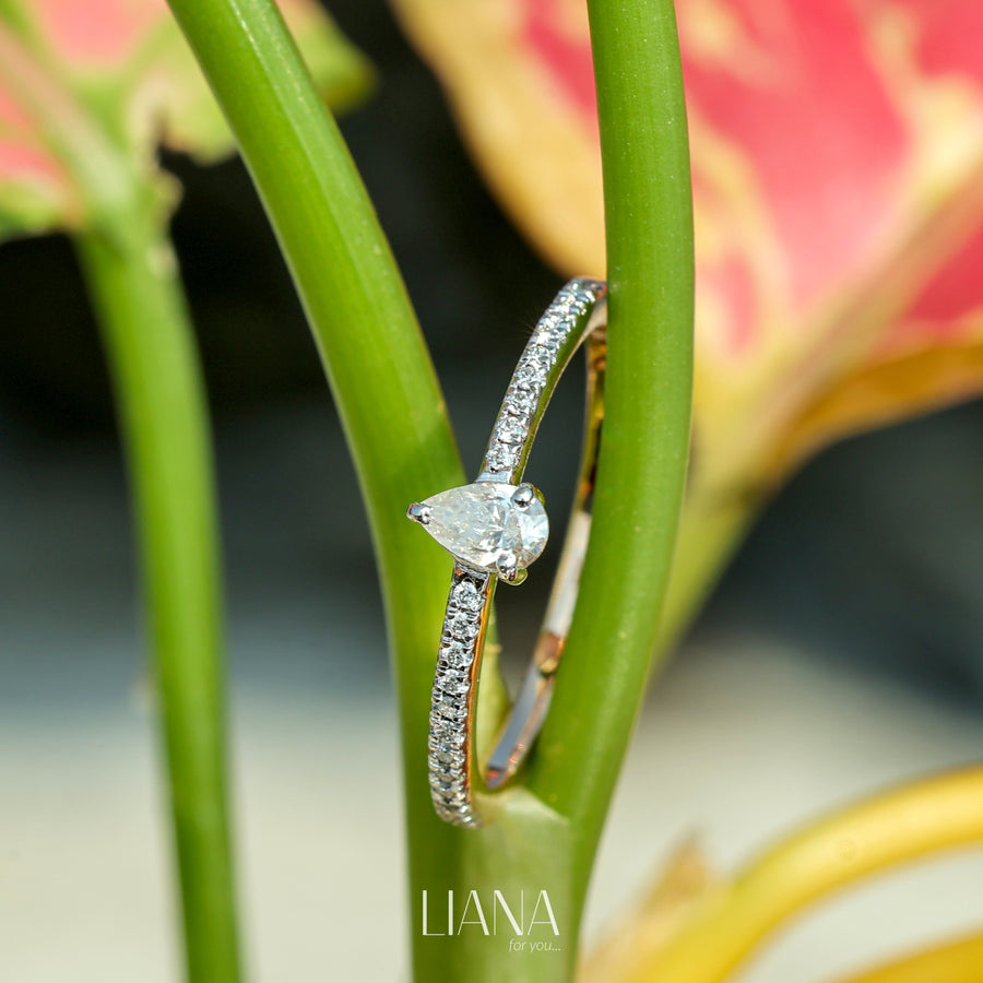 IGI Certified Pear Cut Lab Grown Diamond Engagement & Anniversary Ring in Solid Rose Gold Pavé Band Solitaire  Handmade Luxury Proposal Ring