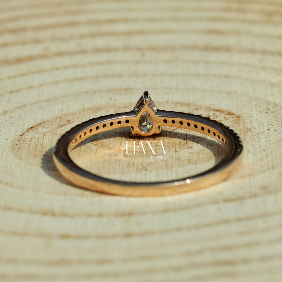 IGI Certified Pear Cut Lab Grown Diamond Engagement & Anniversary Ring in Solid Rose Gold Pavé Band Solitaire  Handmade Luxury Proposal Ring