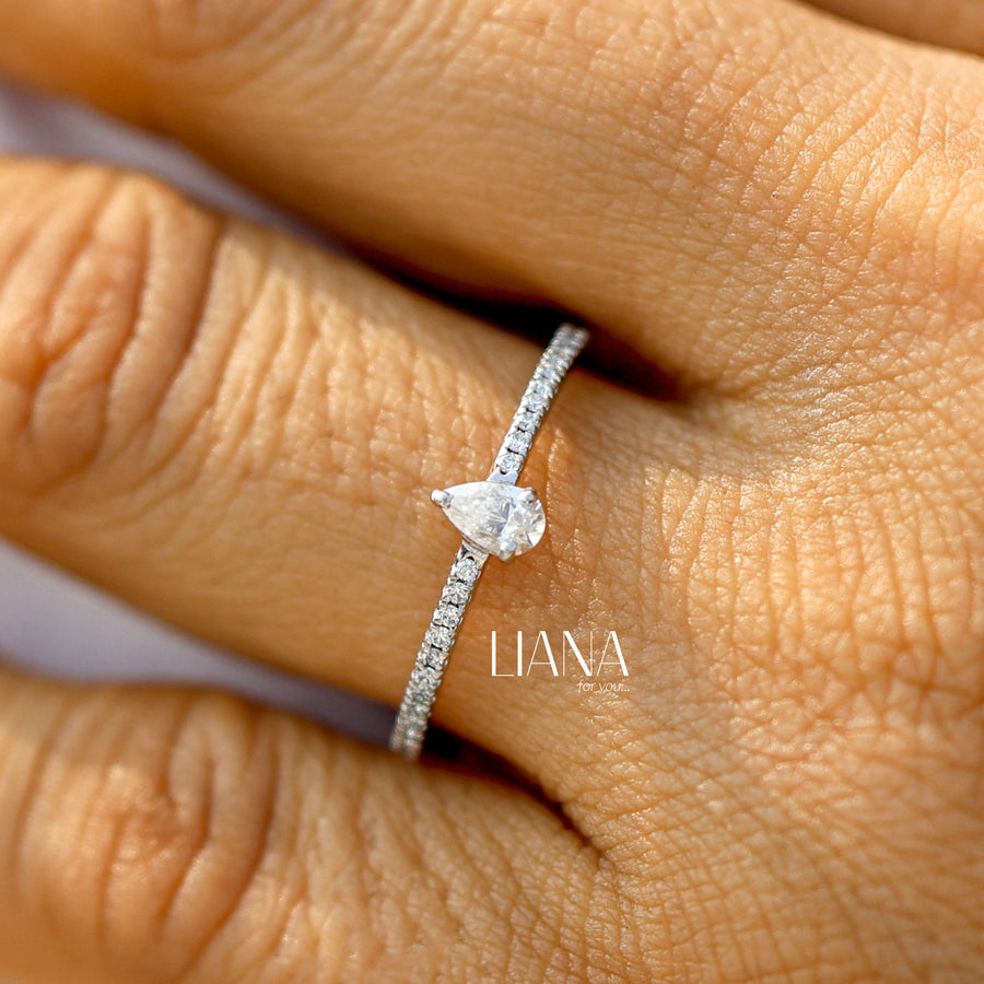 IGI Certified Pear Cut Lab Grown Diamond Engagement & Anniversary Ring in Solid Rose Gold Pavé Band Solitaire  Handmade Luxury Proposal Ring