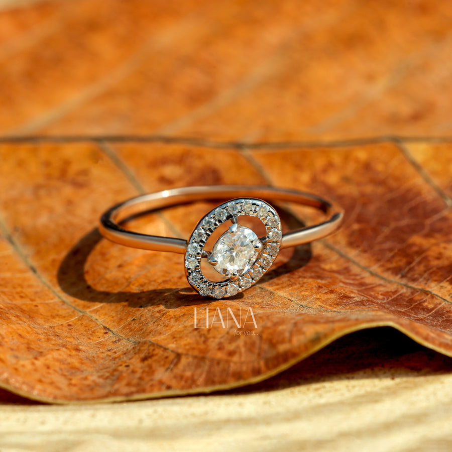 Oval Lab Grown Diamond Halo Ring – 14K Rose Gold Minimalist Daily Wear Fine Jewelry Anniversary Gifts Proposal Ring