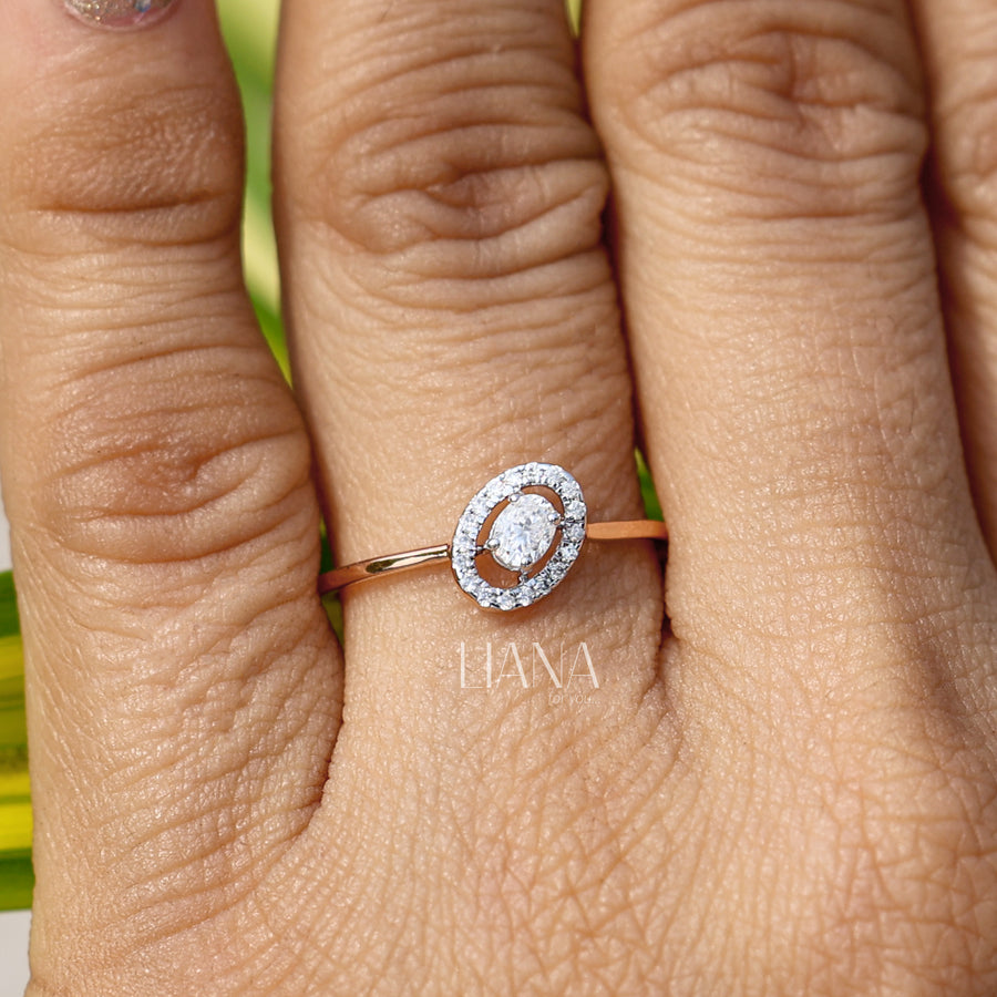 Oval Lab Grown Diamond Halo Ring – 14K Rose Gold Minimalist Daily Wear Fine Jewelry Anniversary Gifts Proposal Ring