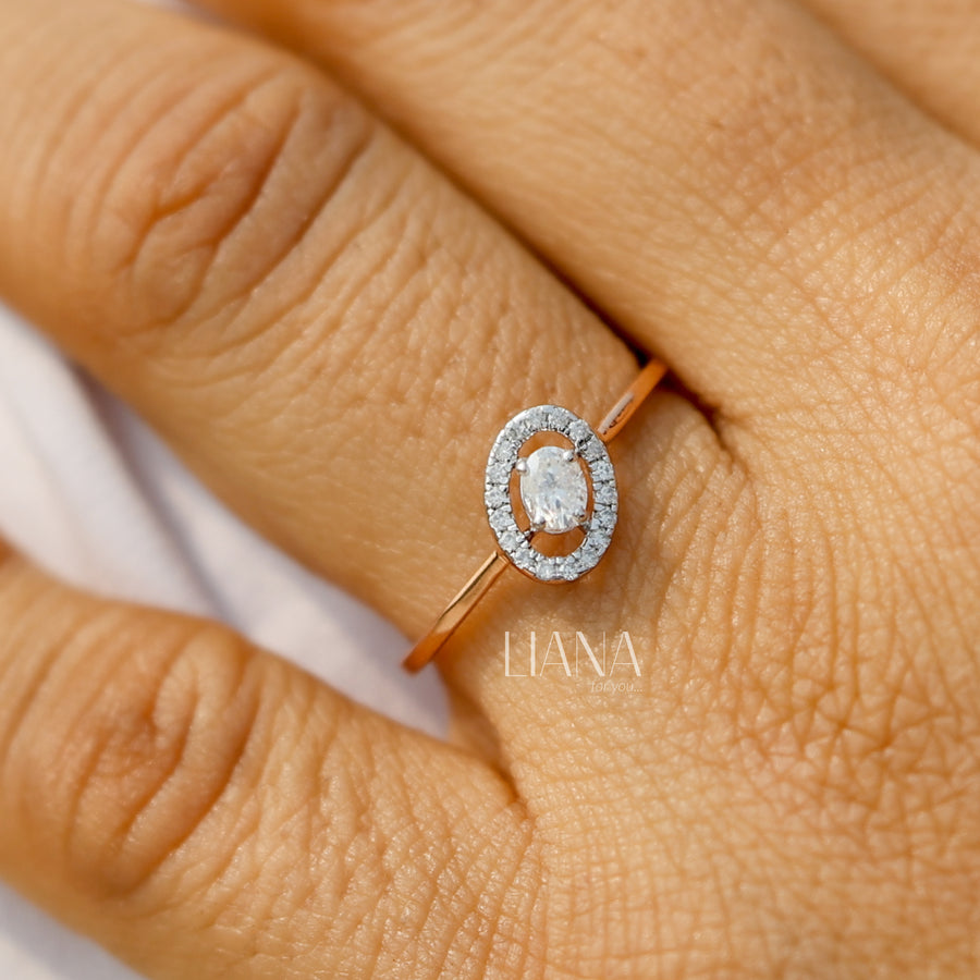 Oval Lab Grown Diamond Halo Ring – 14K Rose Gold Minimalist Daily Wear Fine Jewelry Anniversary Gifts Proposal Ring