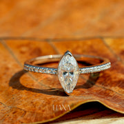 Marquise Cut Lab Grown Diamond Engagement Ring with Pavé Band in 14K Gold Elegant Bridal Promise Ring