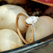 Marquise Cut Lab Grown Diamond Engagement Ring with Pavé Band in 14K Gold Elegant Bridal Promise Ring