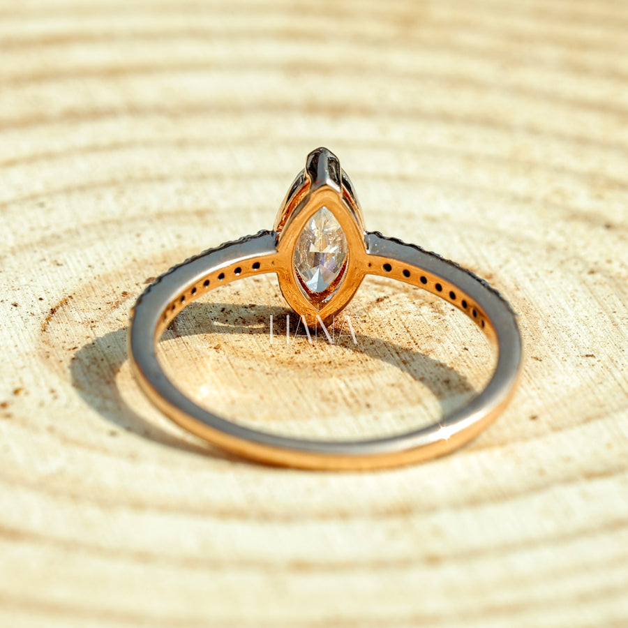 Marquise Cut Lab Grown Diamond Engagement Ring with Pavé Band in 14K Gold Elegant Bridal Promise Ring