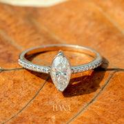 Marquise Cut Lab Grown Diamond Engagement Ring with Pavé Band in 14K Gold Elegant Bridal Promise Ring