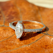 Marquise Cut Lab Grown Diamond Engagement Ring with Pavé Band in 14K Gold Elegant Bridal Promise Ring