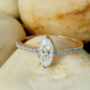 Marquise Cut Lab Grown Diamond Engagement Ring with Pavé Band in 14K Gold Elegant Bridal Promise Ring