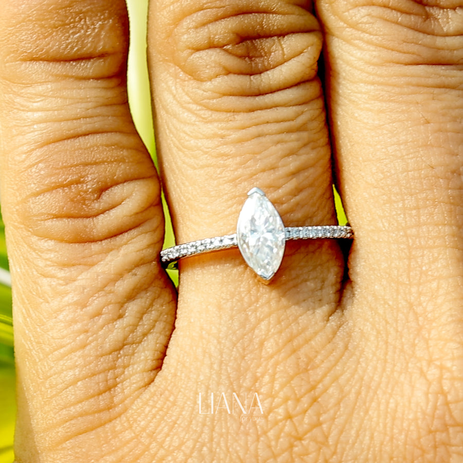Marquise Cut Lab Grown Diamond Engagement Ring with Pavé Band in 14K Gold Elegant Bridal Promise Ring