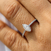 Marquise Cut Lab Grown Diamond Engagement Ring with Pavé Band in 14K Gold Elegant Bridal Promise Ring