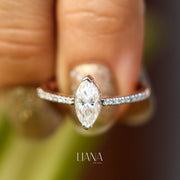 Marquise Cut Lab Grown Diamond Engagement Ring with Pavé Band in 14K Gold Elegant Bridal Promise Ring