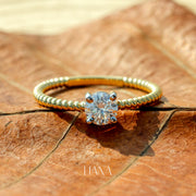 Round Lab Grown Diamond Solitaire Engagement Ring in Solid Gold  Minimalist Rope Band Bridal Ring Ethical Fine Jewelry