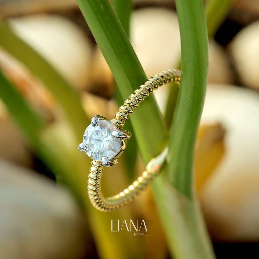 Round Lab Grown Diamond Solitaire Engagement Ring in Solid Gold  Minimalist Rope Band Bridal Ring Ethical Fine Jewelry