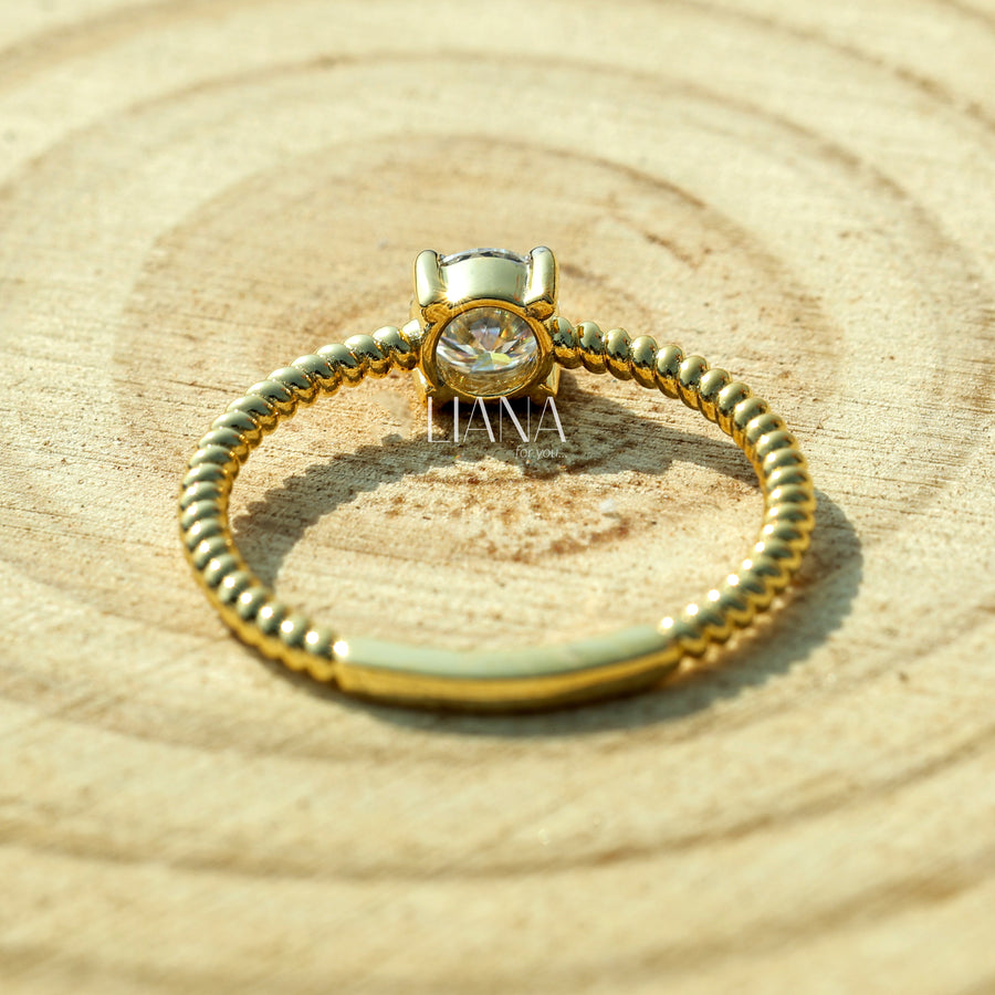 Round Lab Grown Diamond Solitaire Engagement Ring in Solid Gold  Minimalist Rope Band Bridal Ring Ethical Fine Jewelry