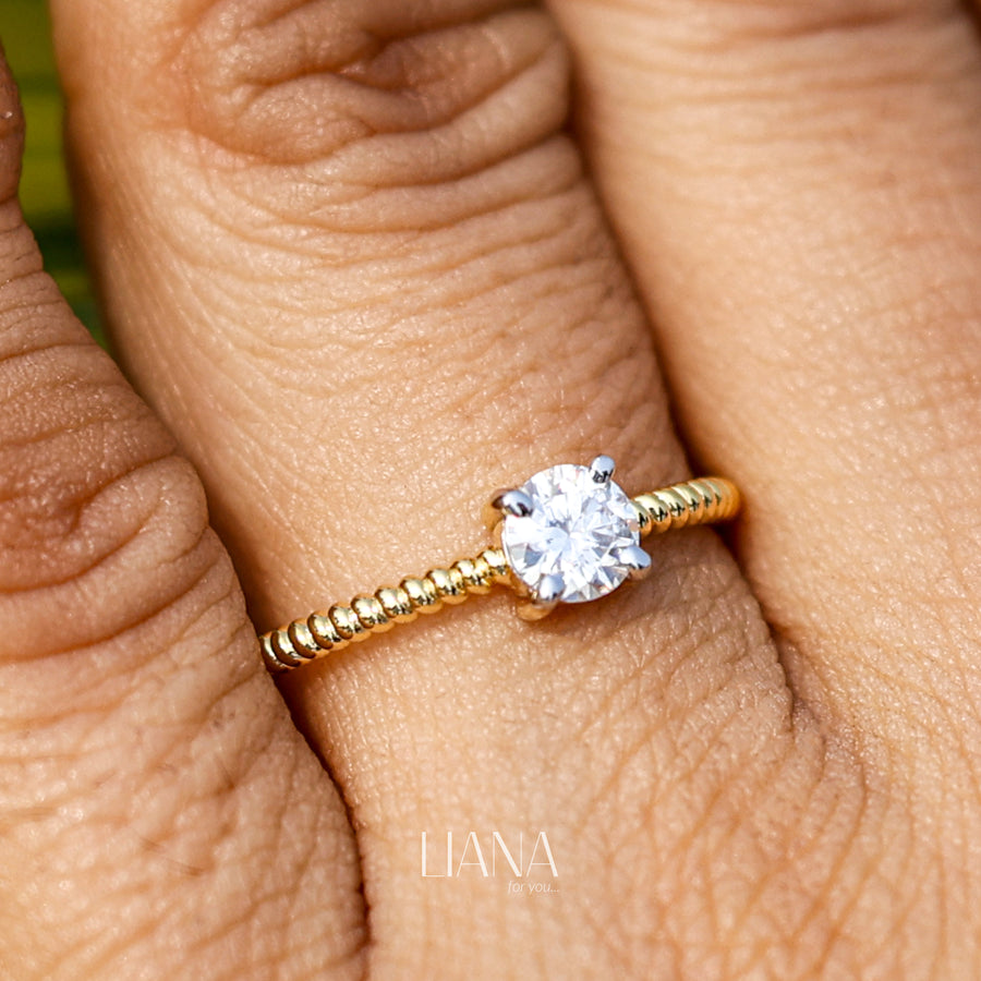 Round Lab Grown Diamond Solitaire Engagement Ring in Solid Gold  Minimalist Rope Band Bridal Ring Ethical Fine Jewelry