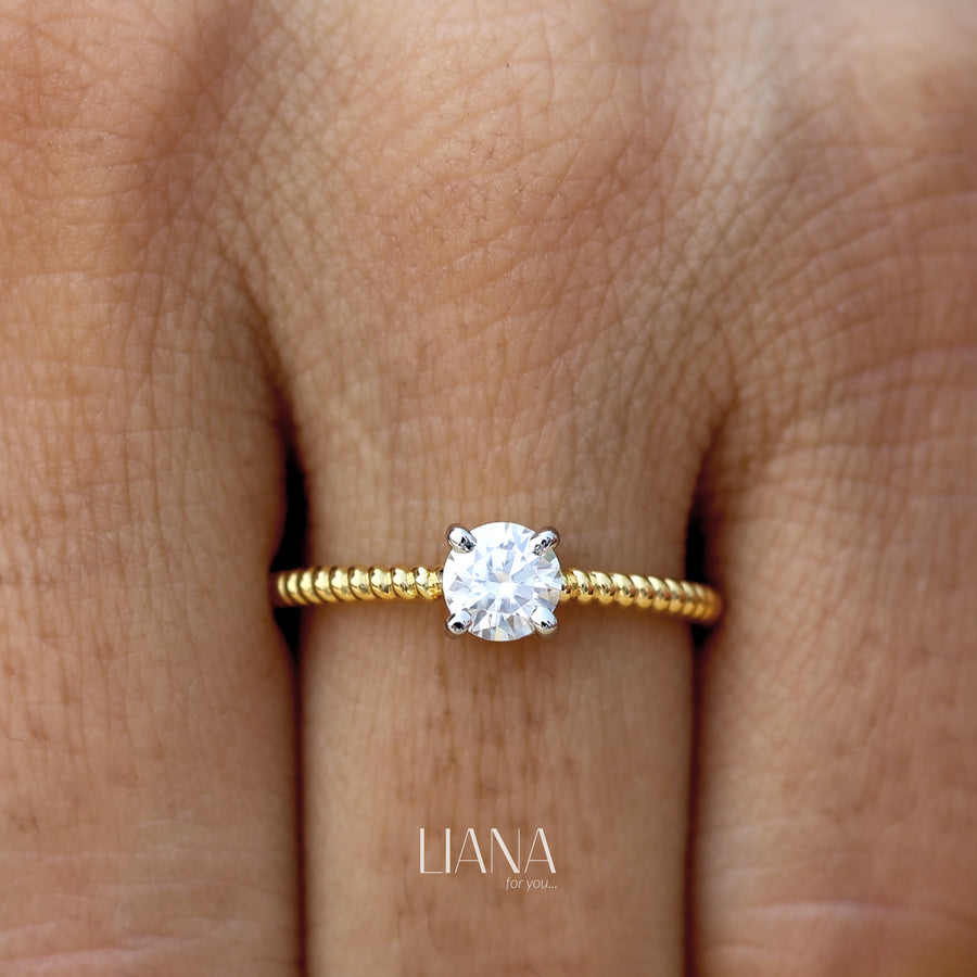 Round Lab Grown Diamond Solitaire Engagement Ring in Solid Gold  Minimalist Rope Band Bridal Ring Ethical Fine Jewelry