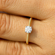 Round Lab Grown Diamond Solitaire Engagement Ring in Solid Gold  Minimalist Rope Band Bridal Ring Ethical Fine Jewelry