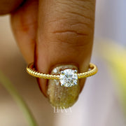 Round Lab Grown Diamond Solitaire Engagement Ring in Solid Gold  Minimalist Rope Band Bridal Ring Ethical Fine Jewelry