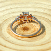 Emerald Cut Lab Grown Diamond Engagement Ring with Marquise Side Stones in 14K Gold Floral Style Bridal Ring Handmade