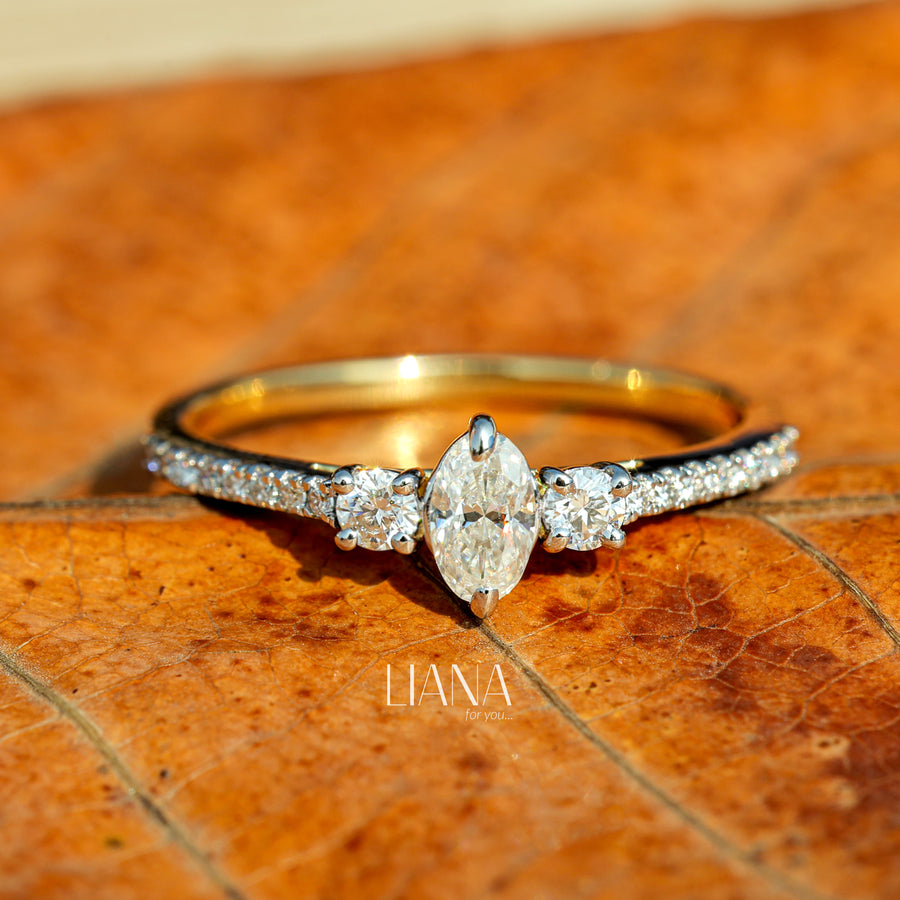 Oval Cut Lab Grown Diamond Engagement Ring  Classic Round Side Stones  Solid Gold Handmade Ring