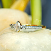 Oval Cut Lab Grown Diamond Engagement Ring  Classic Round Side Stones  Solid Gold Handmade Ring