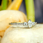 Oval Cut Lab Grown Diamond Engagement Ring  Classic Round Side Stones  Solid Gold Handmade Ring