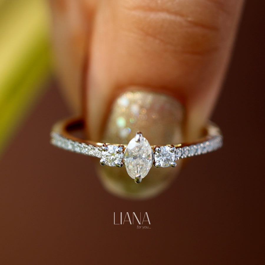 Oval Cut Lab Grown Diamond Engagement Ring  Classic Round Side Stones  Solid Gold Handmade Ring