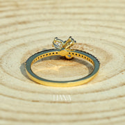 Oval Lab Grown Diamond Ring, Minimal Diamond Gift Ring, Pavé Band Gold Ring, Everyday Wear Diamond Ring, Anniversary Birthday Gift for Her