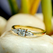 Cushion Diamond Engagement Ring Trilogy Diamond Ring for Her Side Pear Diamond Ring Real Lab Grown Diamond Ring Hammer Finish
