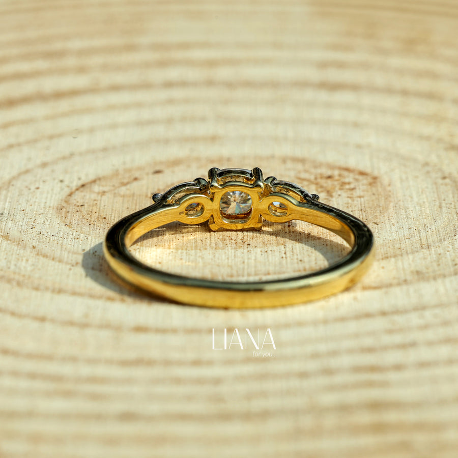 Cushion Diamond Engagement Ring Trilogy Diamond Ring for Her Side Pear Diamond Ring Real Lab Grown Diamond Ring Hammer Finish