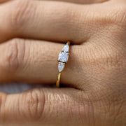Cushion Diamond Engagement Ring Trilogy Diamond Ring for Her Side Pear Diamond Ring Real Lab Grown Diamond Ring Hammer Finish