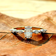 Oval cut lab grown diamond engagement ring Solid yellow gold ring Half eternity marquise cut diamond bridal ring Wedding promise Anniversary gift