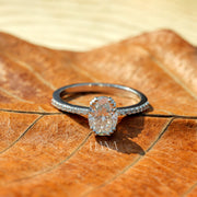 Oval Diamond Engagement Ring Pave Band Lab Grown Diamond Ring Diamond Solitaire Ring for Women Simple Promise Ring Side Stone Wedding Ring