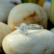 Oval Diamond Engagement Ring Pave Band Lab Grown Diamond Ring Diamond Solitaire Ring for Women Simple Promise Ring Side Stone Wedding Ring