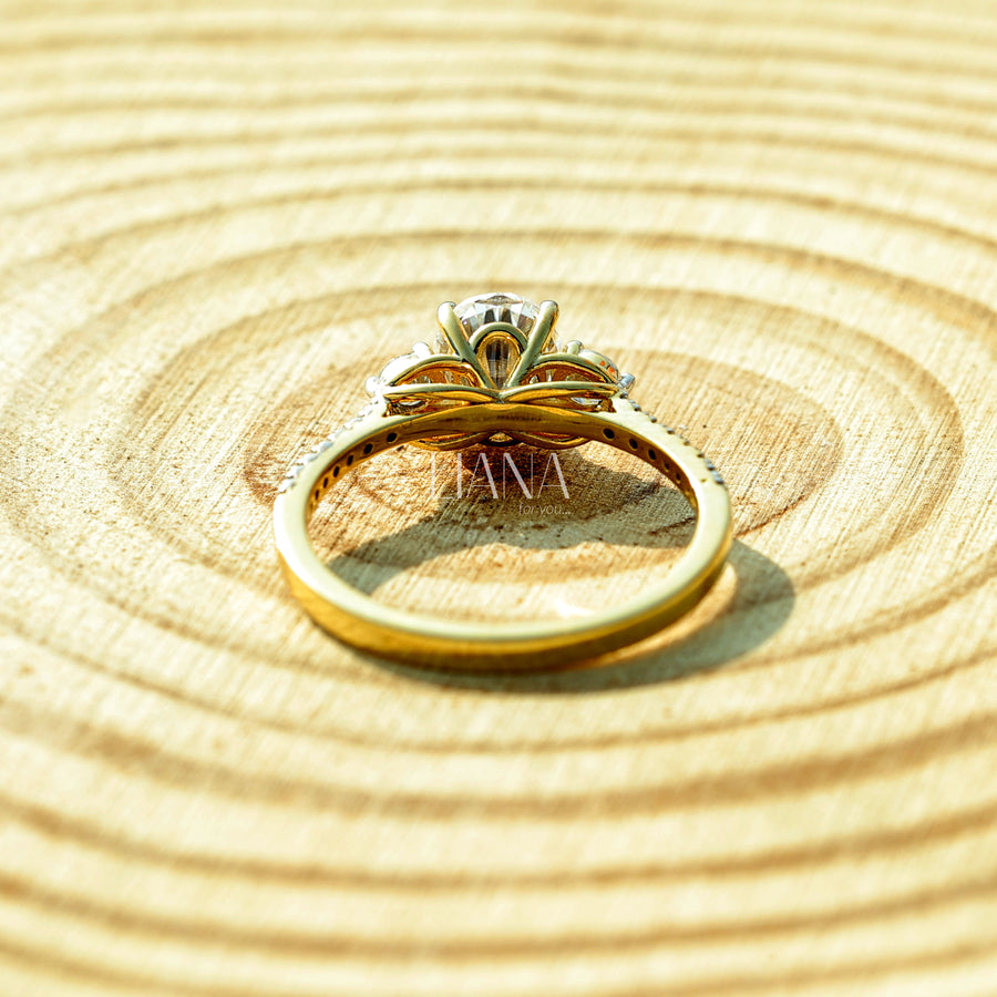Oval Diamond Engagement Ring Lab Grown Diamond Oval Trilogy Ring Side Round  pavé band Diamond Ring Proposal Ring Anniversary Ring
