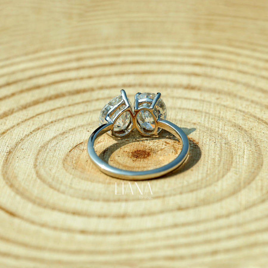 Toi et Moi Lab Grown Diamond Engagement Ring  3.75 CTW Oval & Pear Cut Two Stone Ring  Solid Gold Handmade