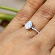 Oval Diamond Engagement Ring Pave Band Lab Grown Diamond Ring Diamond Solitaire Ring for Women Simple Promise Ring Side Stone Wedding Ring