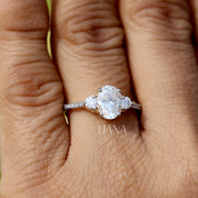 Oval Diamond Engagement Ring Lab Grown Diamond Oval Trilogy Ring Side Round  pavé band Diamond Ring Proposal Ring Anniversary Ring