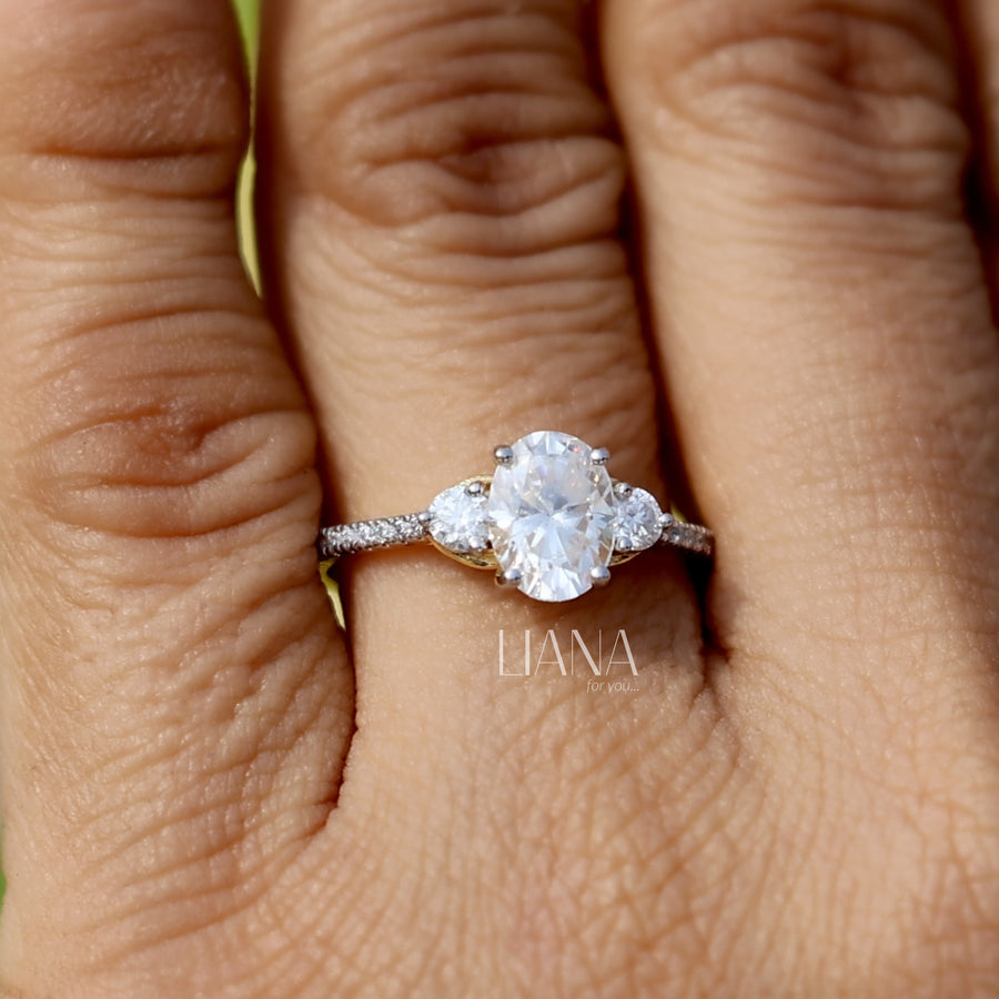 Oval Diamond Engagement Ring Lab Grown Diamond Oval Trilogy Ring Side Round  pavé band Diamond Ring Proposal Ring Anniversary Ring