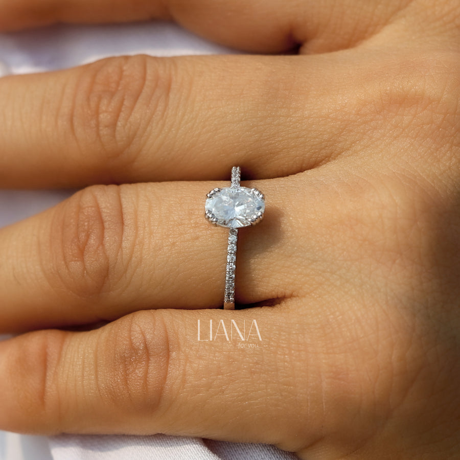 Oval Diamond Engagement Ring Pave Band Lab Grown Diamond Ring Diamond Solitaire Ring for Women Simple Promise Ring Side Stone Wedding Ring