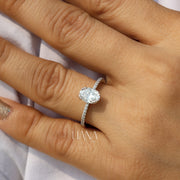 Oval Diamond Engagement Ring Pave Band Lab Grown Diamond Ring Diamond Solitaire Ring for Women Simple Promise Ring Side Stone Wedding Ring